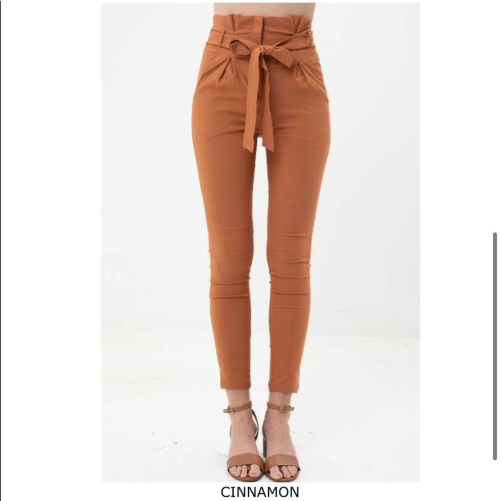 New! Skinny High Waist Paper Bag Pants in Copper - Picture 1 of 16